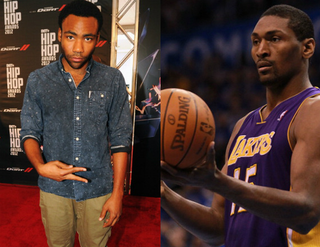 Childish Gambino (Chris McKay/Getty Images Entertainment); Metta World Peace (Ronald Martinez/Getty Images Sport)